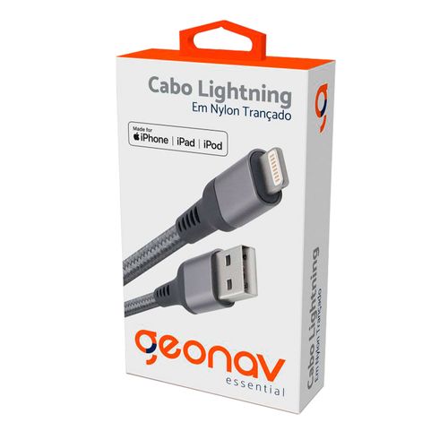 Cabo USB Lightning de Nylon Trançado Cinza Geonav 1m